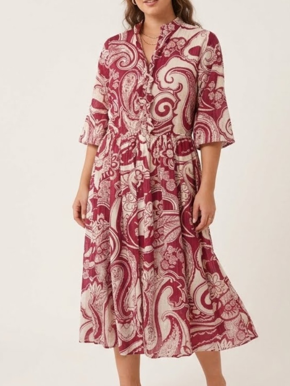 BACKWOODS Cotton Paisley Shimmer Midi Dress Medium
